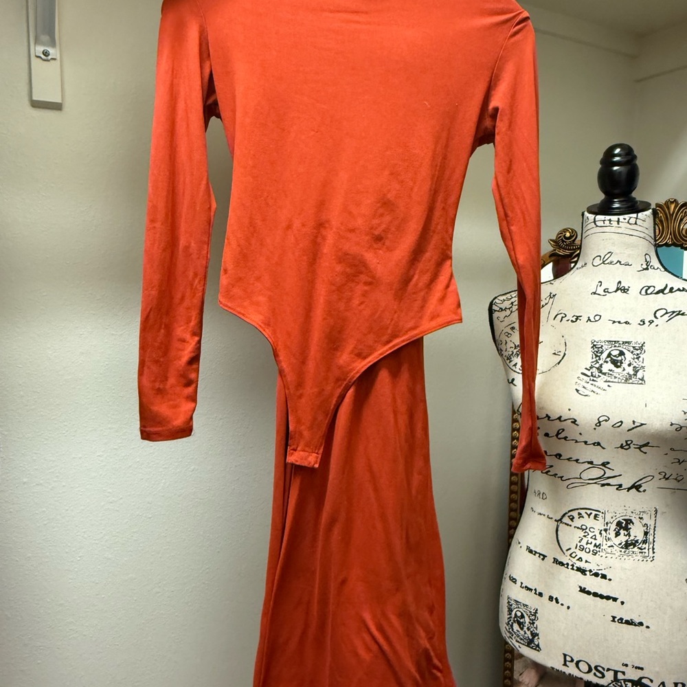 Elegant Orange bodysuit with flare bottom pants